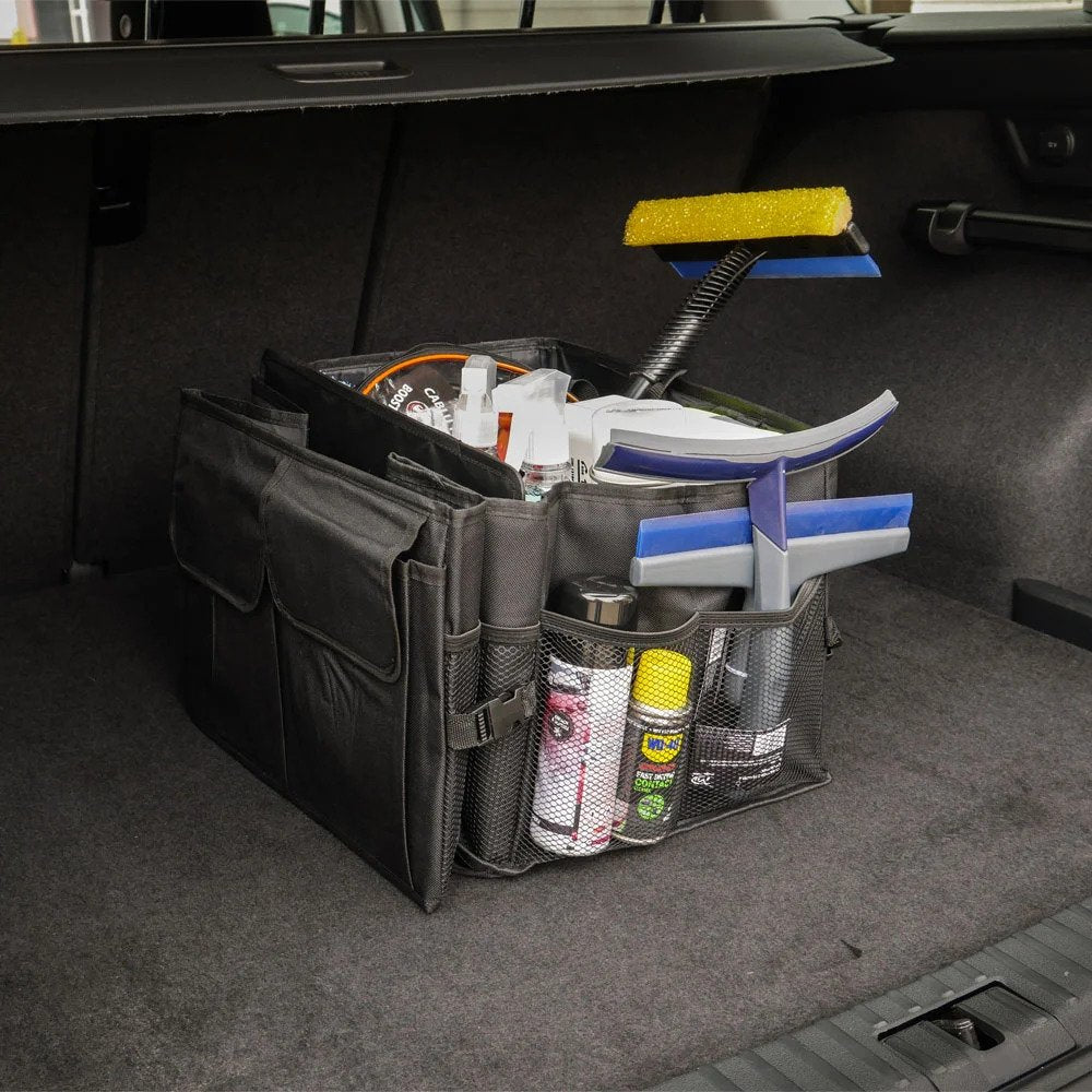 GENTRE Kofferraum Organizer,Luxus-PU-Leder Aufbewahrungsbox für MG5 2021  2022 2023,großer Faltbare Trunk Organizer mit Deckel und Griffe Auto