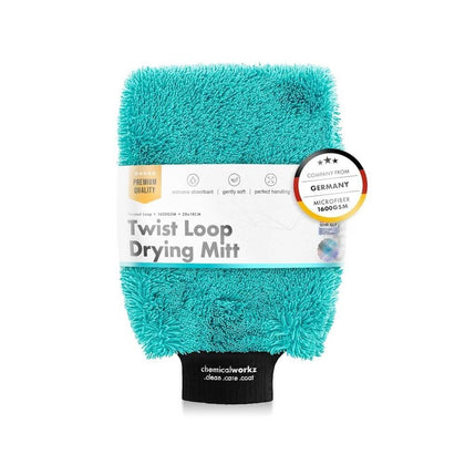 Rękawica do mycia z mikrofibry ChemicalWorkz Twist Loop Drying Mitt, 1600 GSM, turkusowa