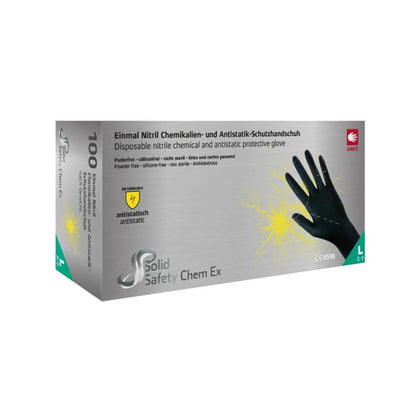 Αντιστατικά γάντια νιτριλίου ανθεκτικά σε χημικές ουσίες AMPri Solid Safety Chem Ex, Μαύρο, 100 τεμ.