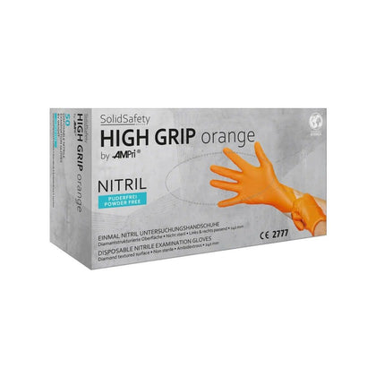 Gants orange texturés en nitrile AMPri Solid Safety High Grip, Orange, 50 pcs