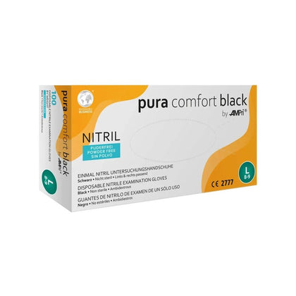 Nitrilinės pirštinės be pudros AMPri Pura Comfort Black, juodos, 100 vnt.