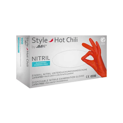 Púdermentes nitril kesztyűk AMPri Style Hot Chili, piros, 100 db