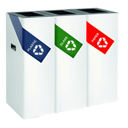 Set of White Metallic Waste Bins for Selective Collection, 54L, 3 pcs