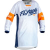 Otroška majica za vožnjo po brezpotjih Fly Racing Youth Kinetic Khaos, bela/modra/oranžna, velika