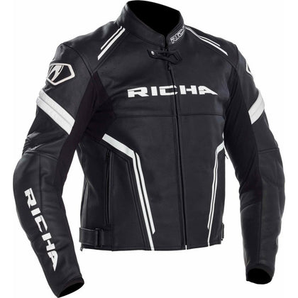 Usnjena motoristična jakna Richa Assen, dolga, črno/bela