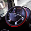 Sunkvežimio vairo dangtis, ekologiška oda, juoda - raudona, 44 - 48 cm