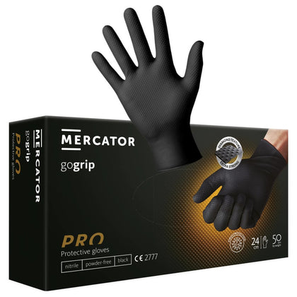 Nitril kesztyűk Mercator GoGrip, fekete, 50 db, XL