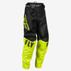 Pantalones todoterreno para niños Fly Racing Youth F-16, negro/amarillo fluorescente, talla 18