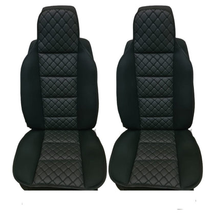 Комплект кожени и текстилни калъфи за седалки, черни, 2 бр