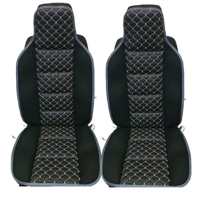 Комплект кожени и текстилни калъфи за седалки, черни / кафяви, 2 бр