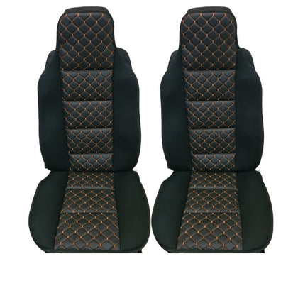 Комплект кожени и текстилни калъфи за седалки, черни / оранжеви, 2 бр