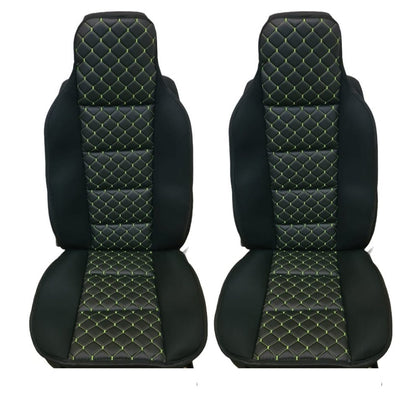 Комплект кожени и текстилни калъфи за седалки, черни / зелени, 2 бр