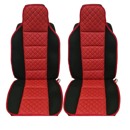 Комплект кожени и текстилни калъфи за седалки, черни / червени, 2 бр